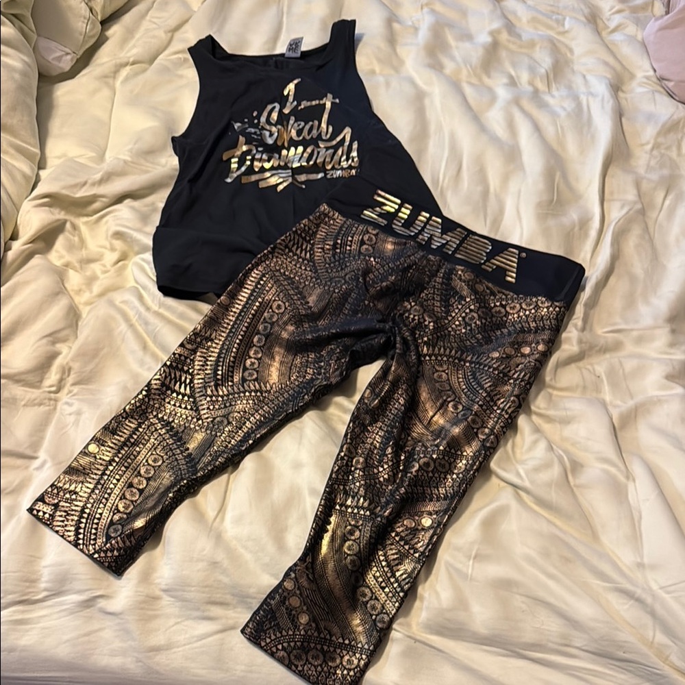 Zumba Black and Gold Tank Top and Leggings Set